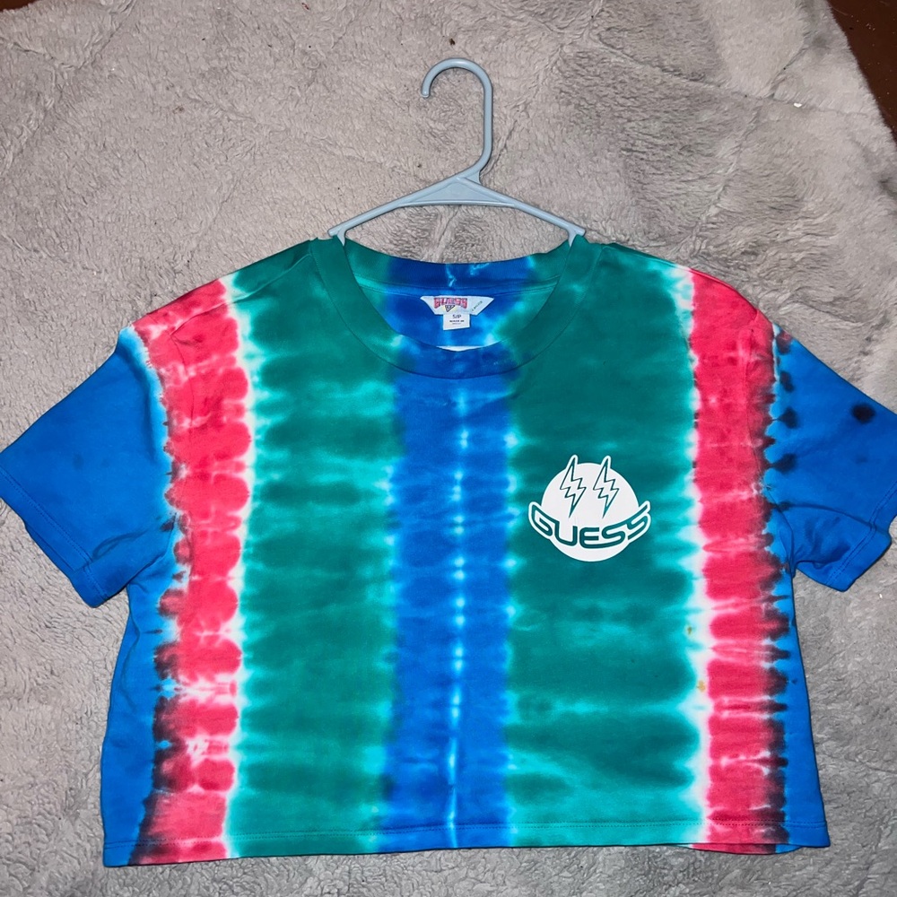 Guess Blue Red Crop Top Tie-Dye Style